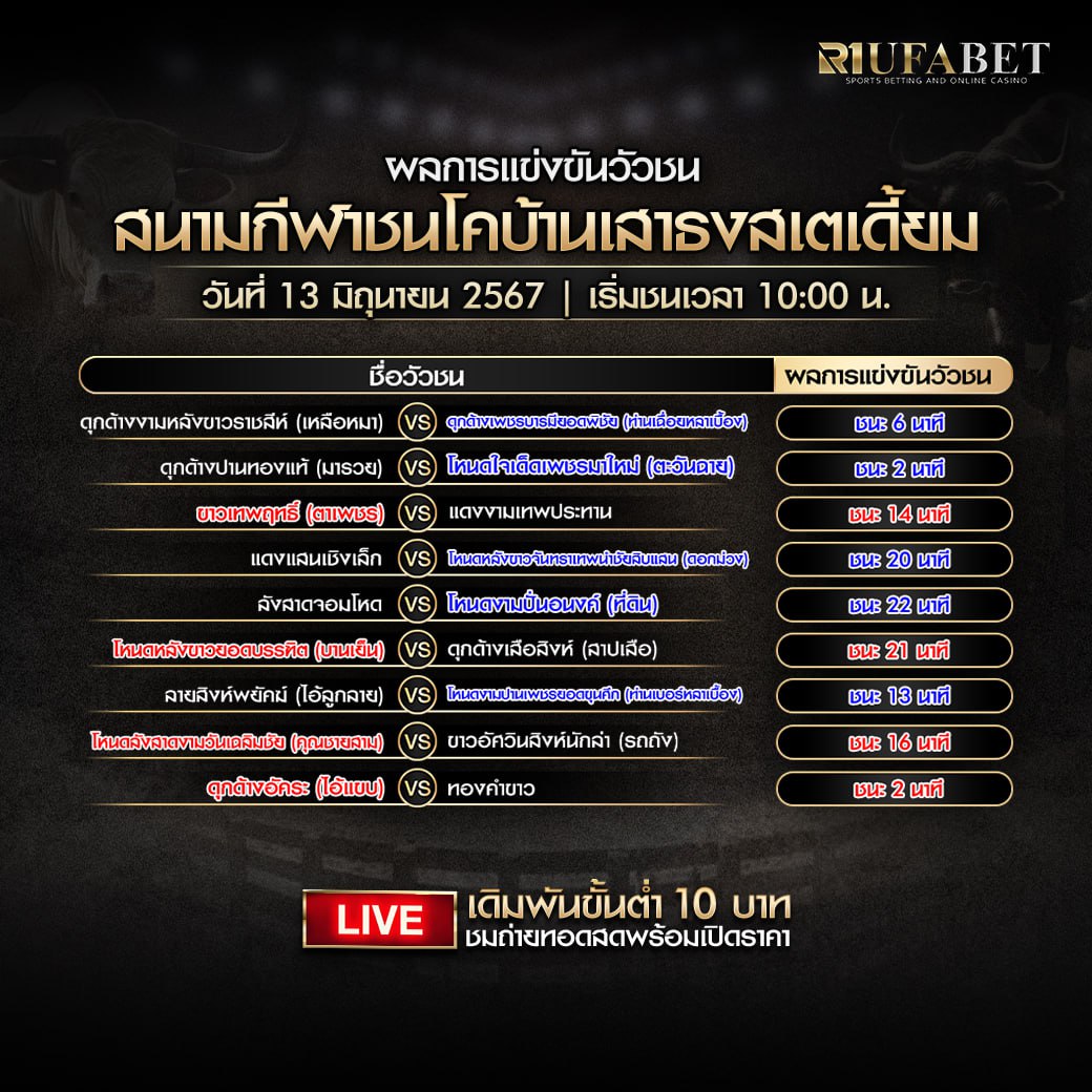 ผลแข่งขันวัวชน13-6-67