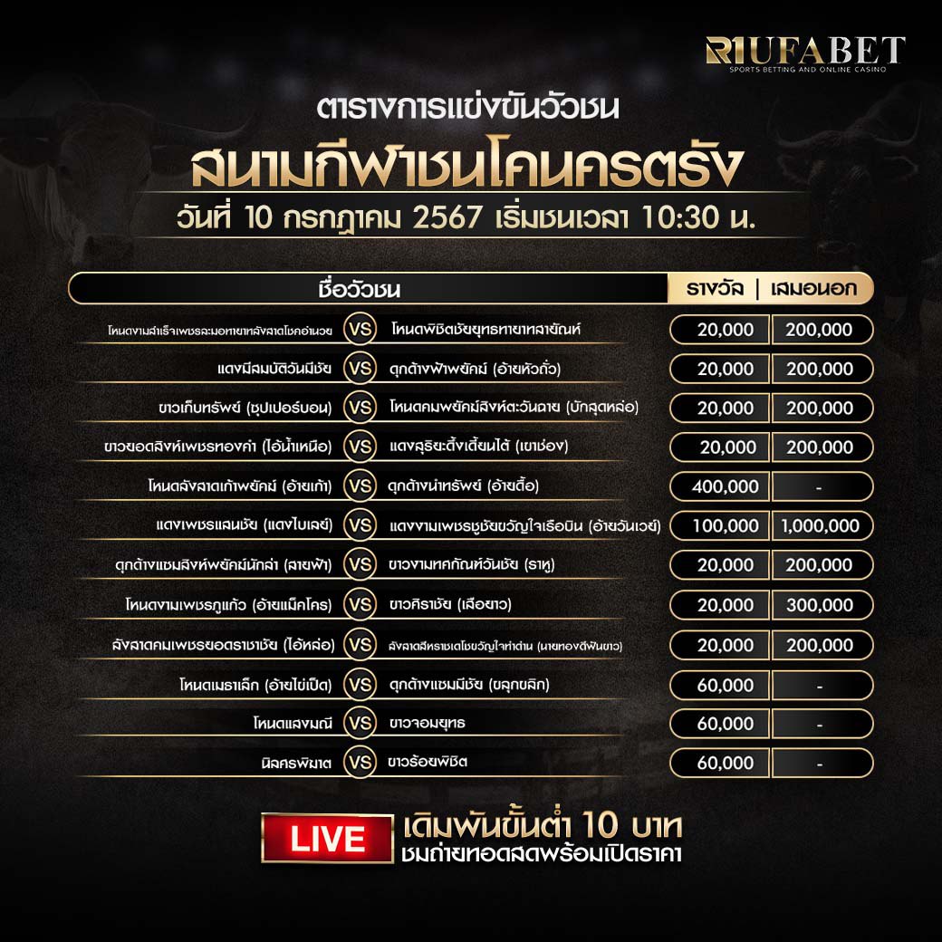 ตารางวัวชน10-7-67