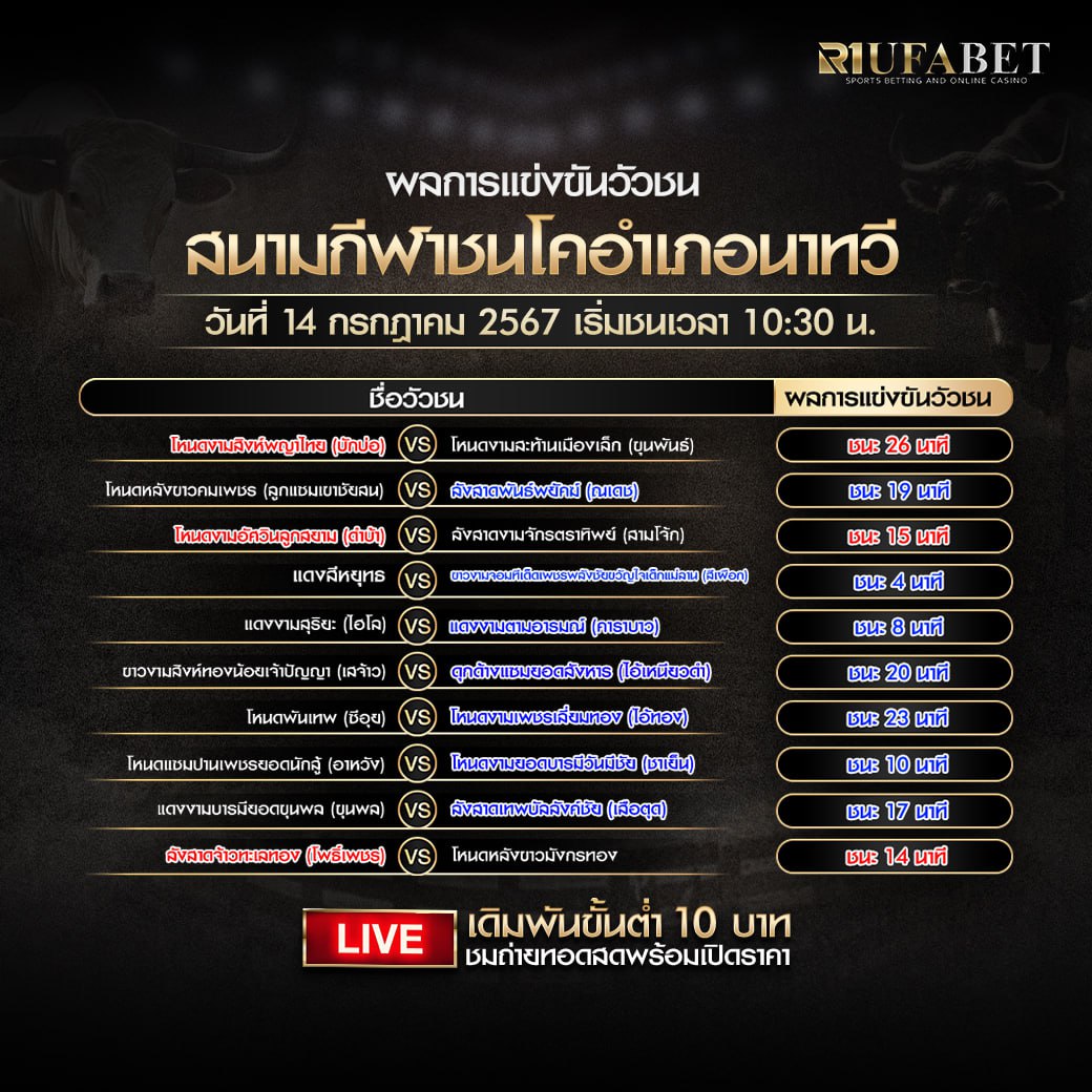 ผลแข่งขันวัวชน 14-7-67