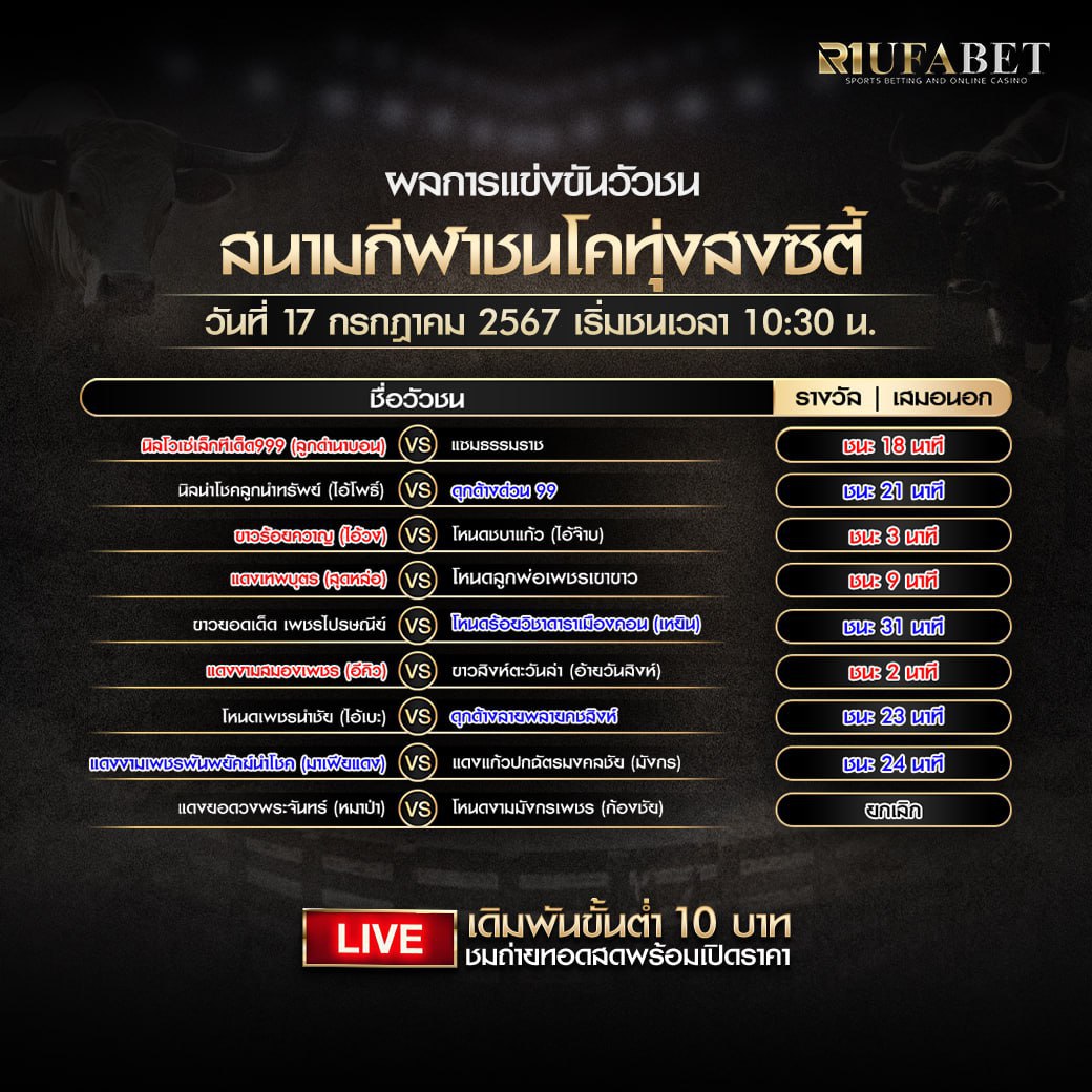 ผลแข่งขันวัวชน 17-7-67