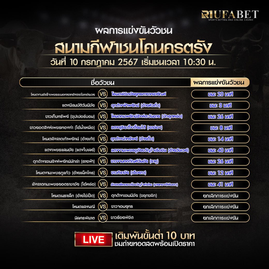 ผลแข่งขันวัวชน10-7-67