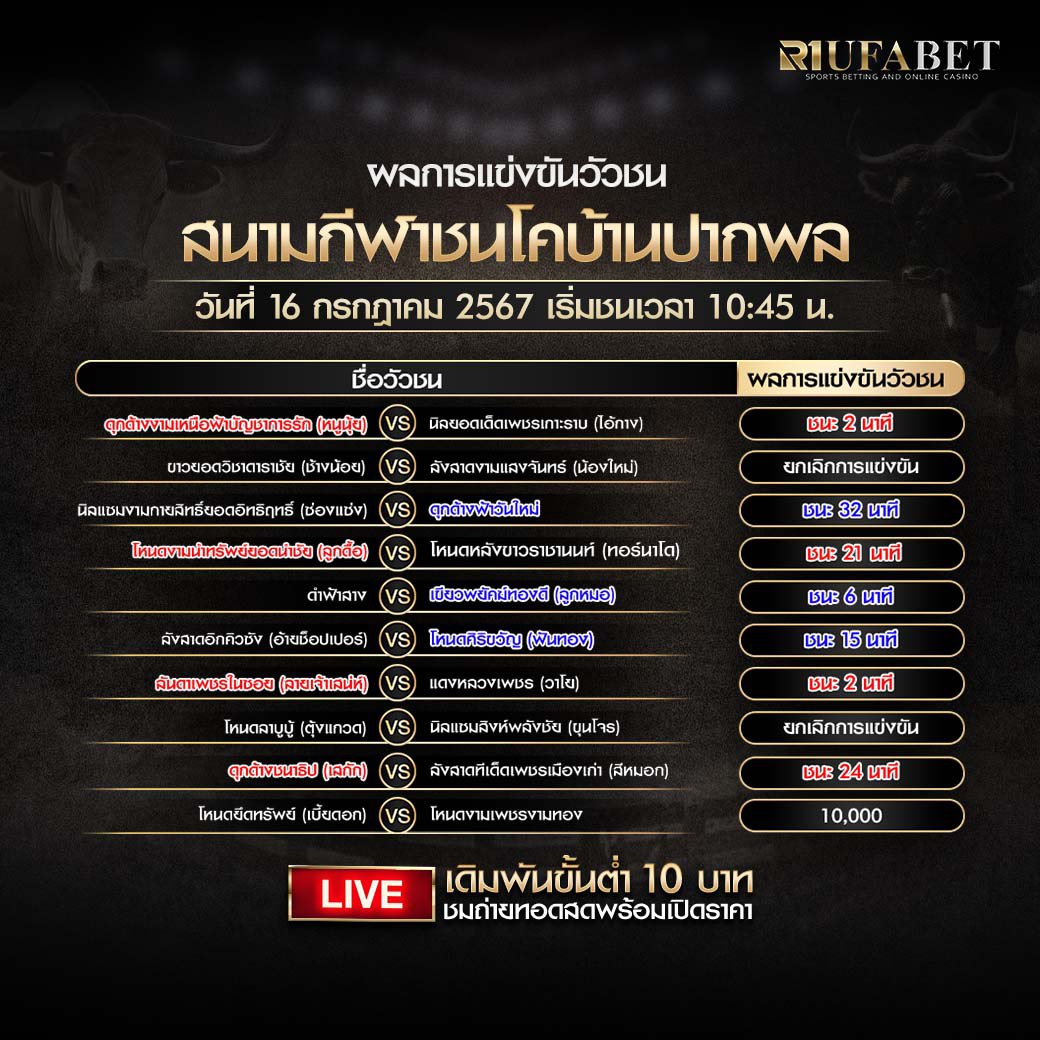 ผลแข่งขันวัวชน16-7-67