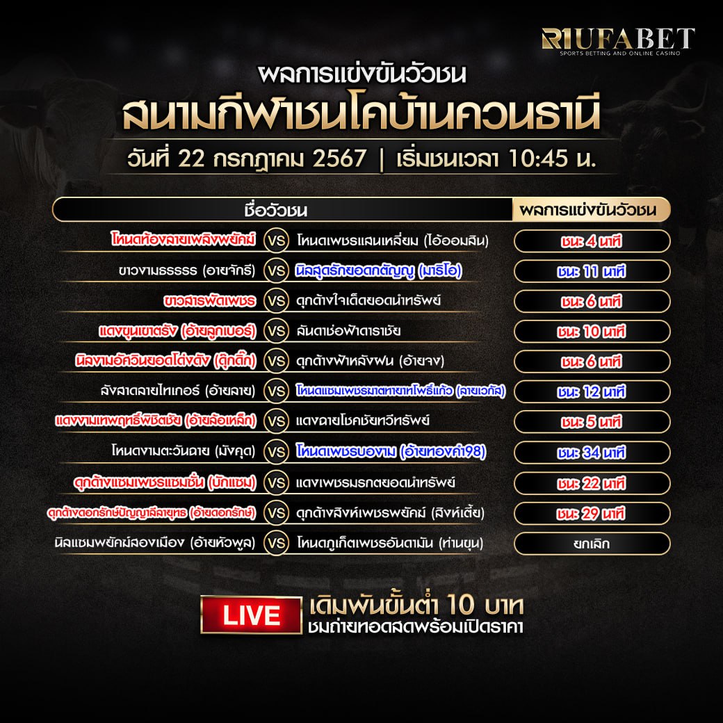 ผลแข่งขันวัวชน22-07-67