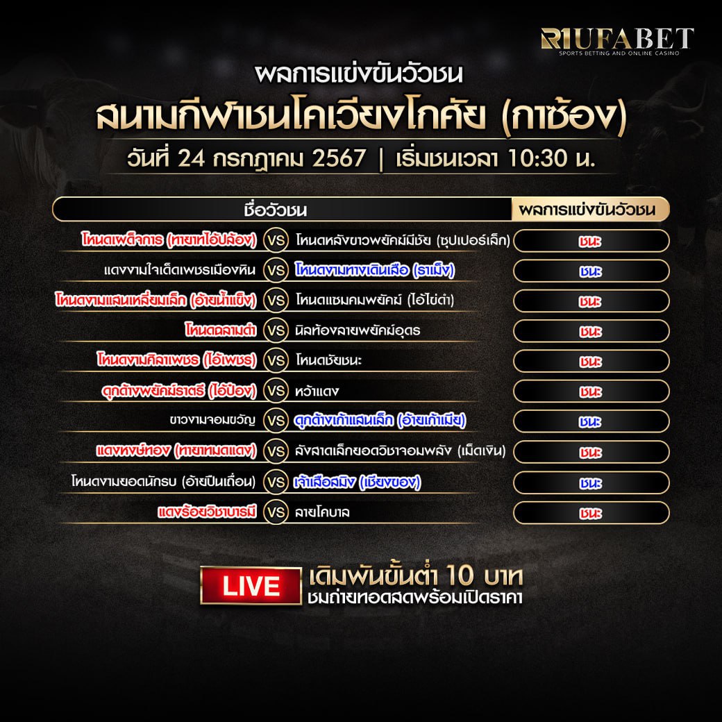 ผลแข่งขันวัวชน24-07-67