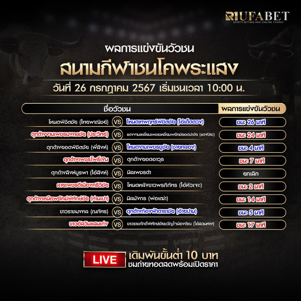 ผลแข่งขันวัวชน26-07-67