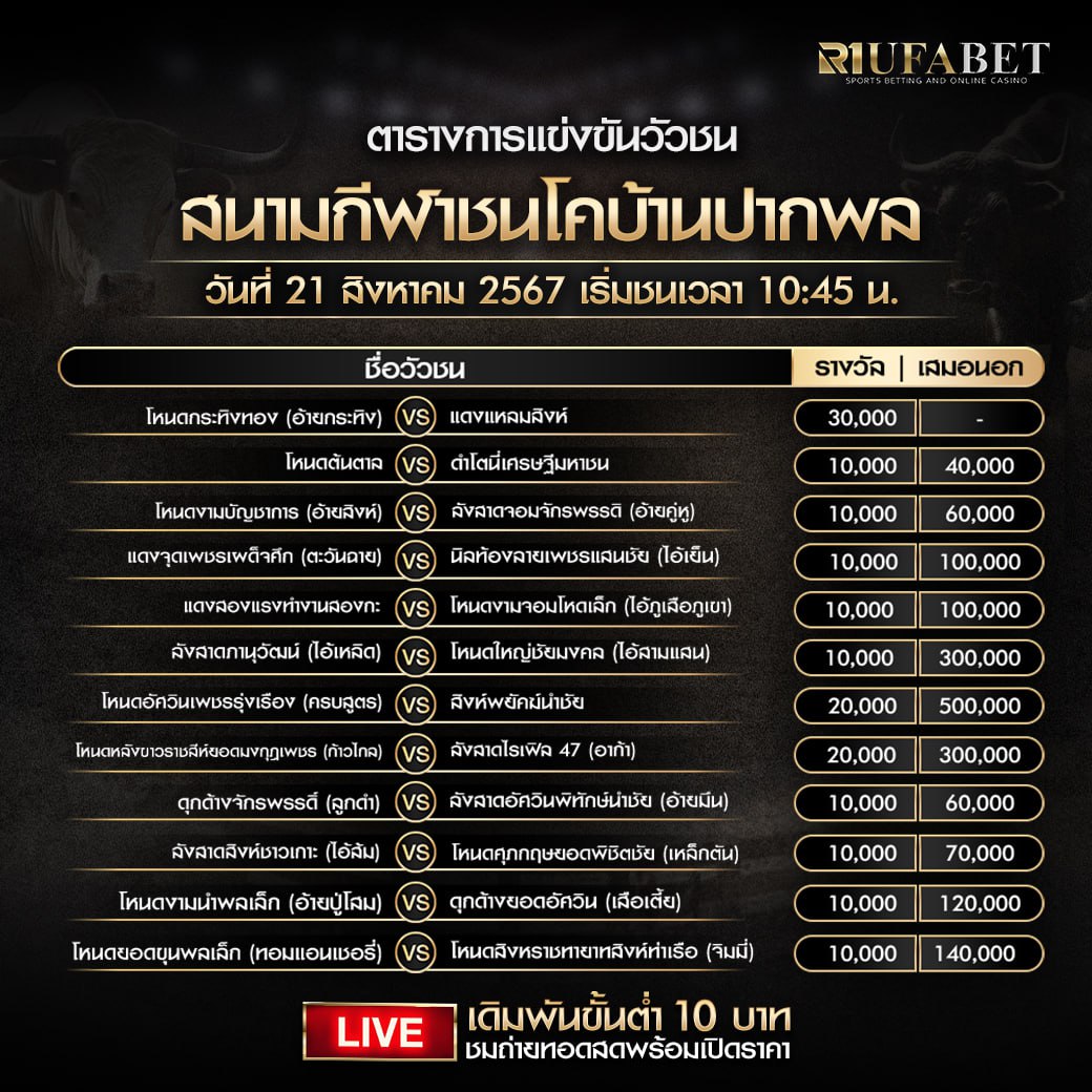 ตารางวัวชน21-8-67