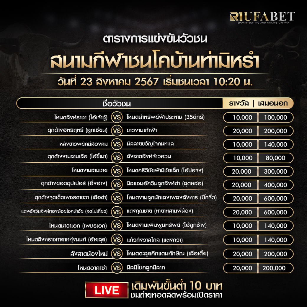 ตารางวัวชน23-8-67