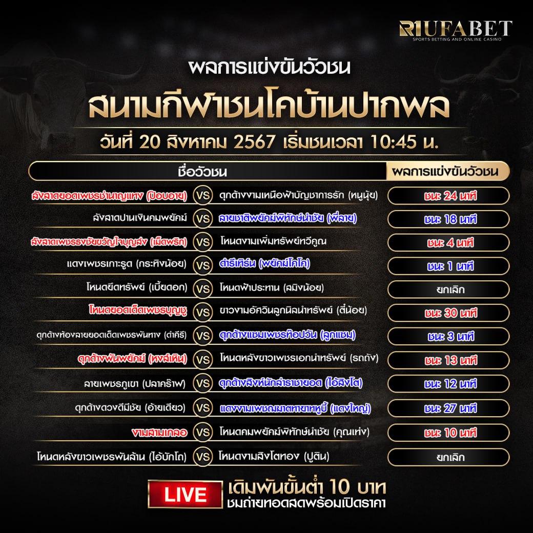 ผลแข่งขันวัวชน20-08-67