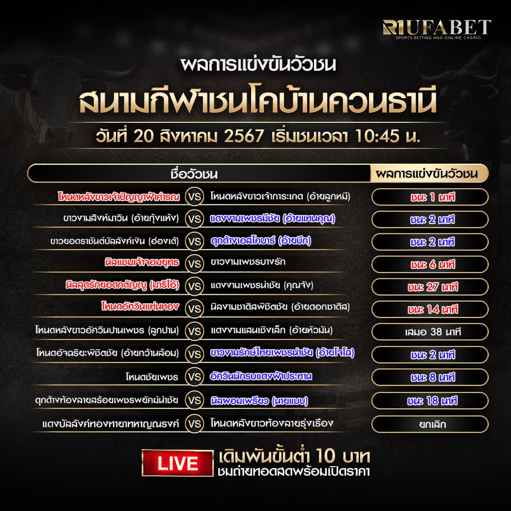 ผลแข่งขันวัวชน20-8-67