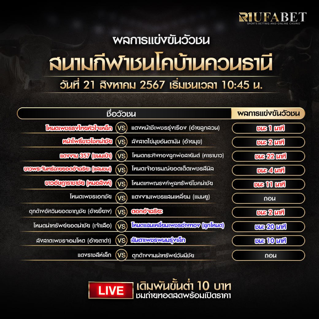 ผลแข่งขันวัวชน21-8-67