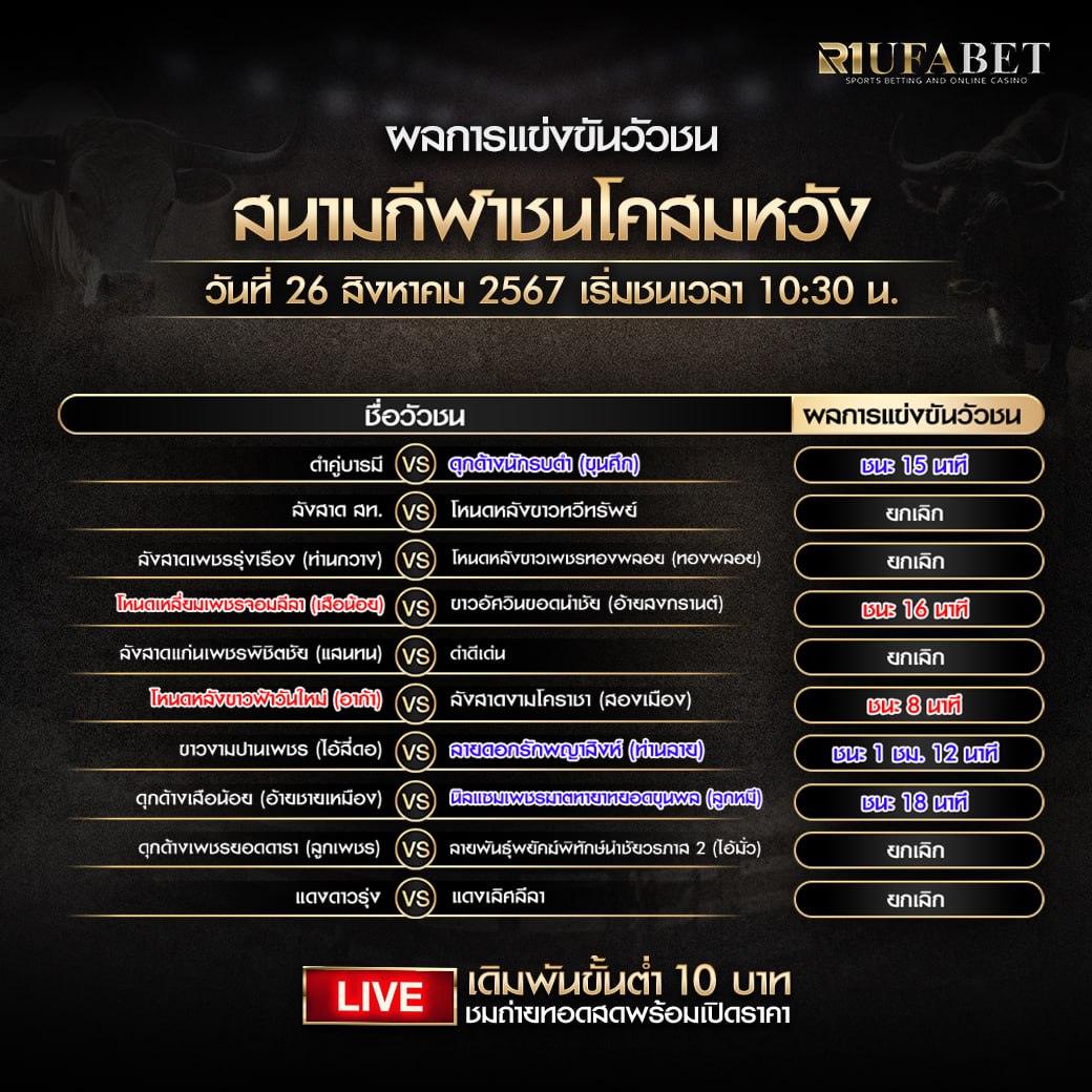 ผลแข่งขันวัวชน26-08-67