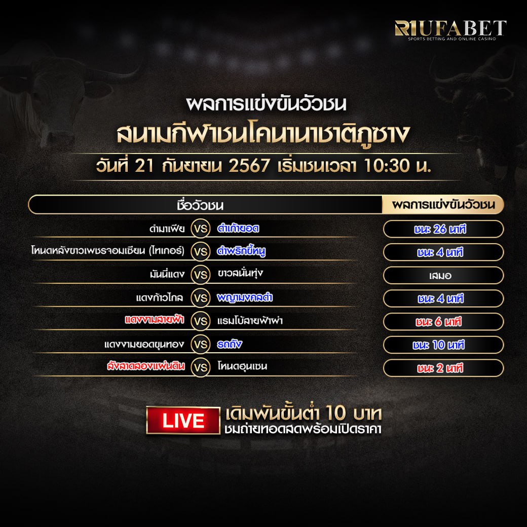 ผลแข่งขันวัวชน 21-9-67