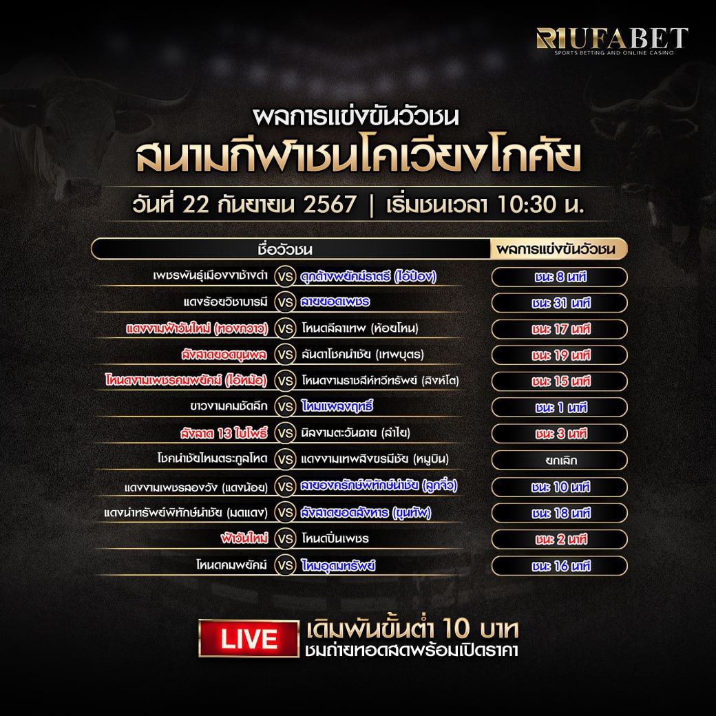 ผลแข่งขันวัวชน22-9-67