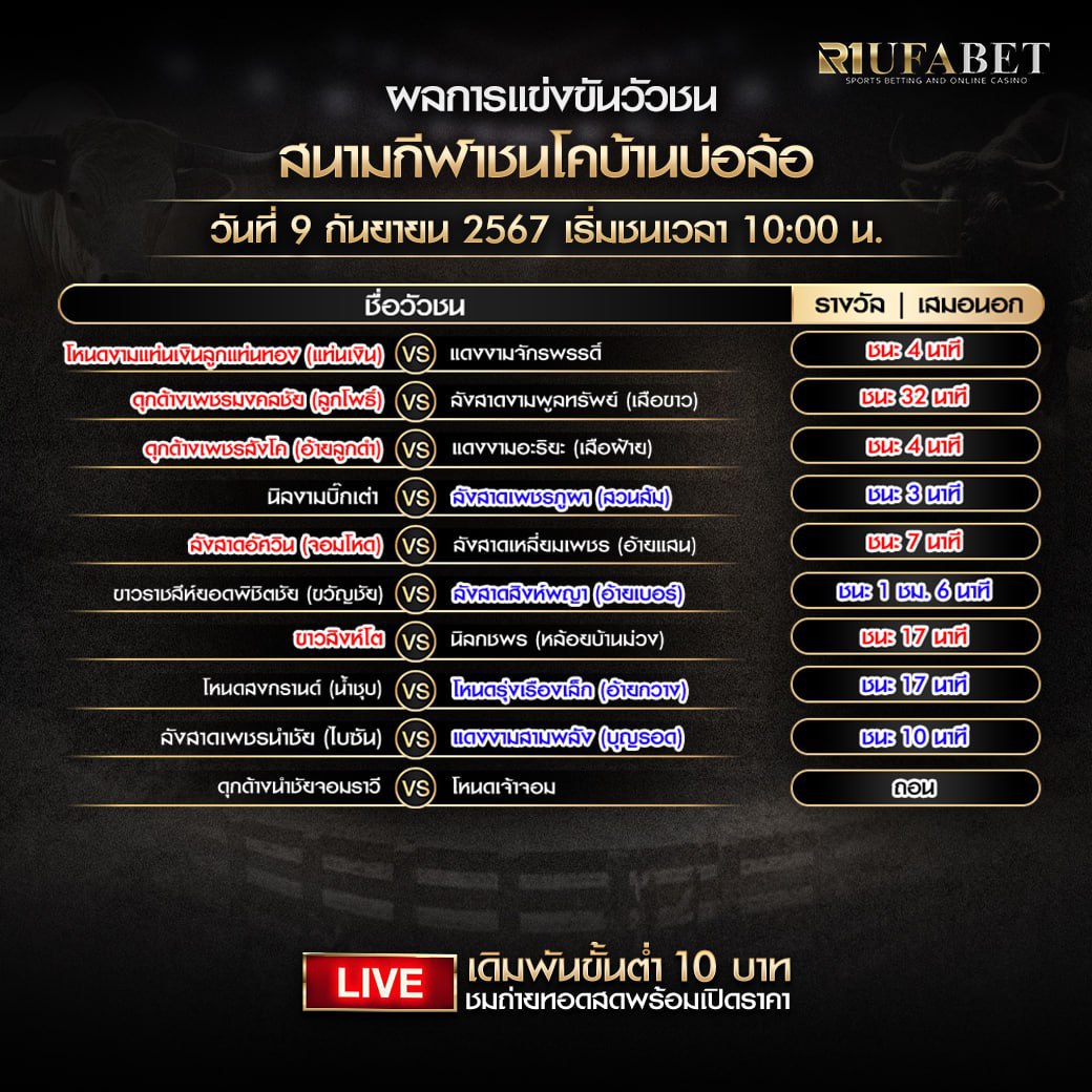 ผลแข่งขันวัวชน9-09-67