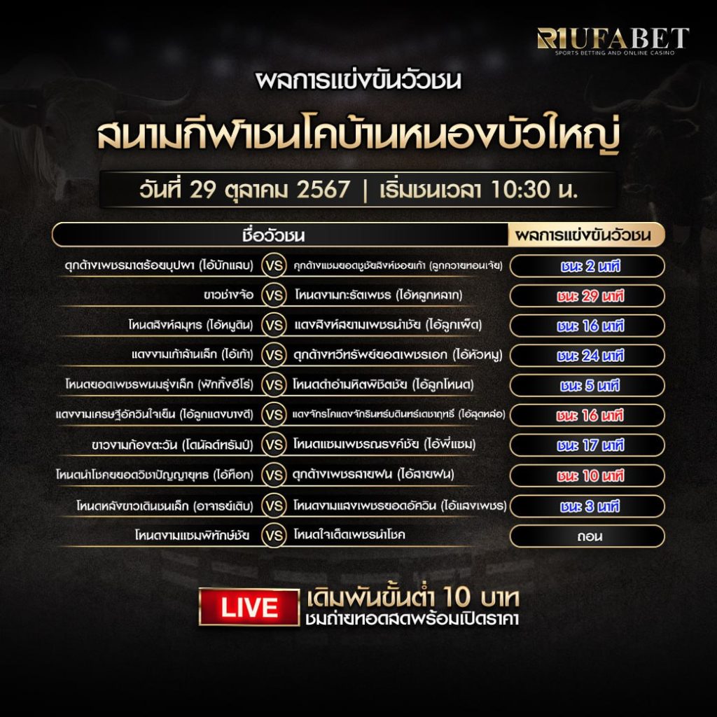 ผลการแข่งขันวัวชน29-10-67