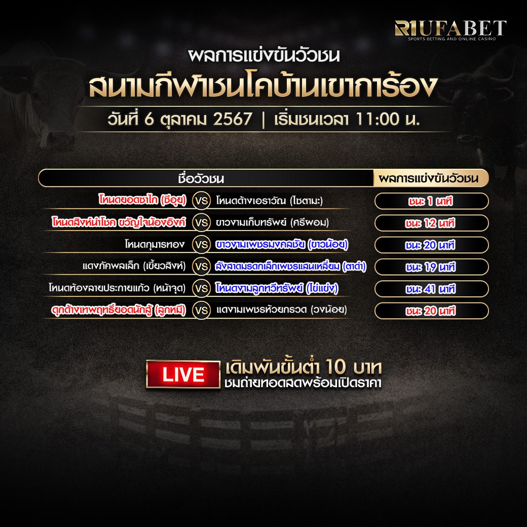 ผลแข่งขันวัวชน06-10-67