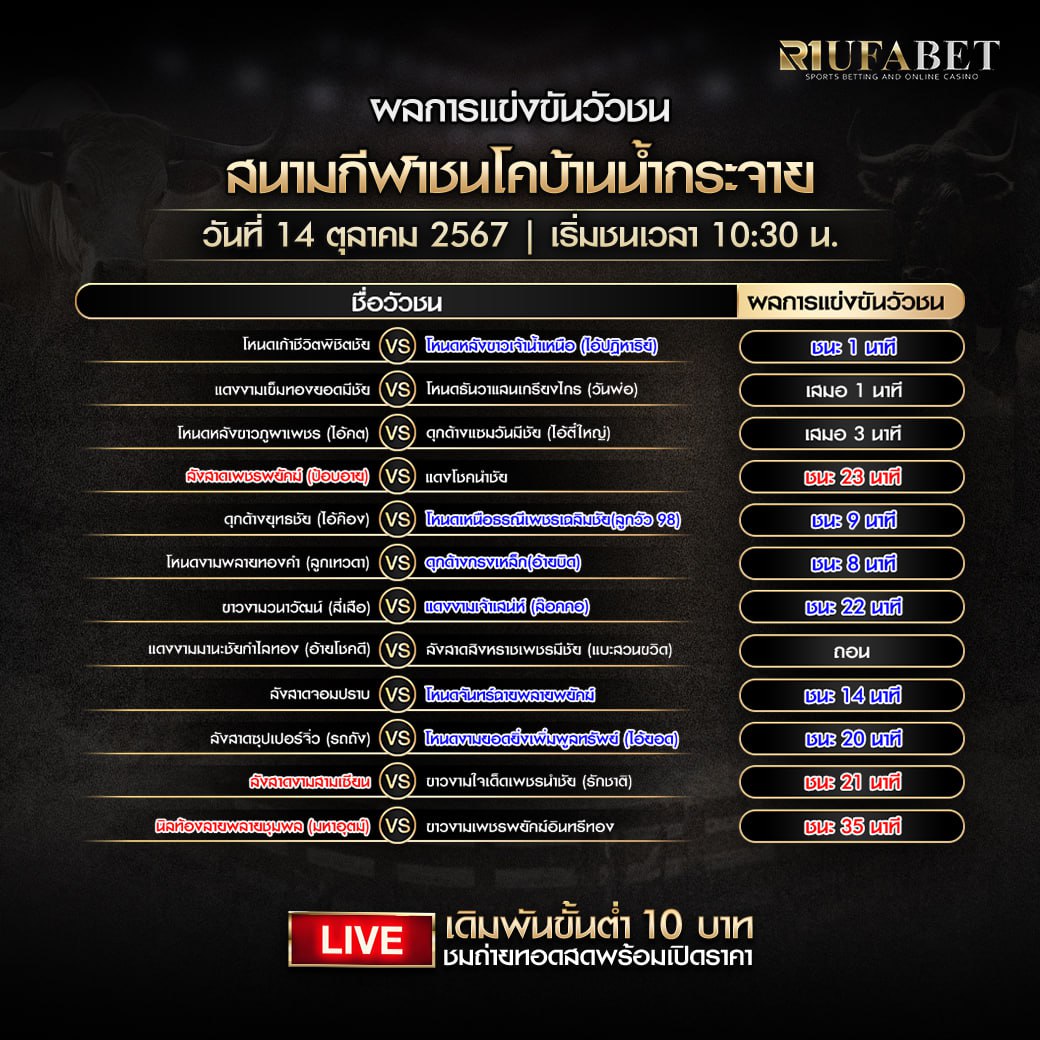 ผลแข่งขันวัวชน14-10-67