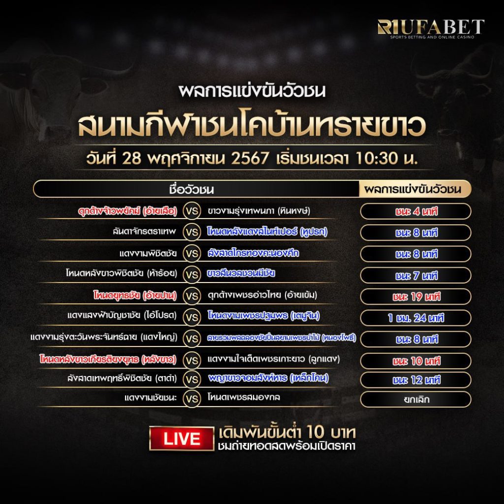 ผลแข่งขันวัวชน29-11-67