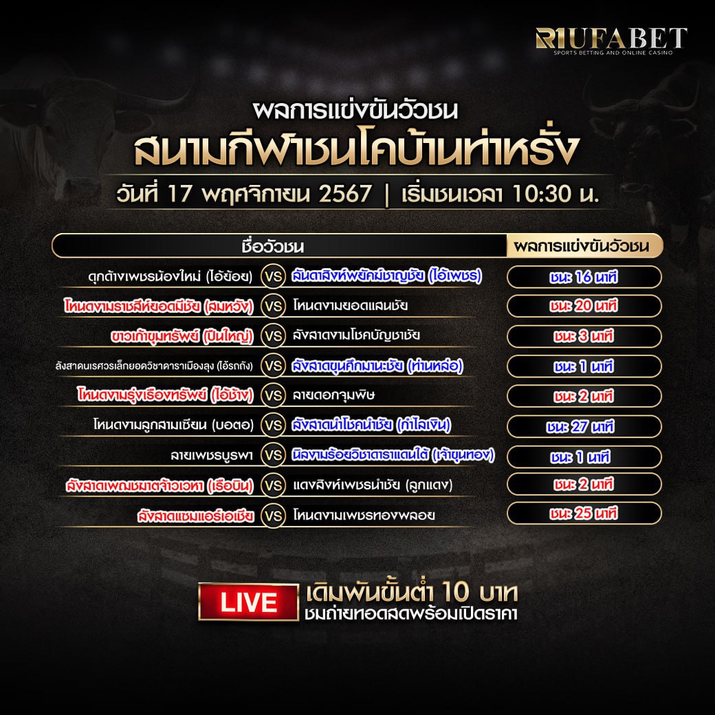 ผลแข่งขันวัวชน 17-11-67