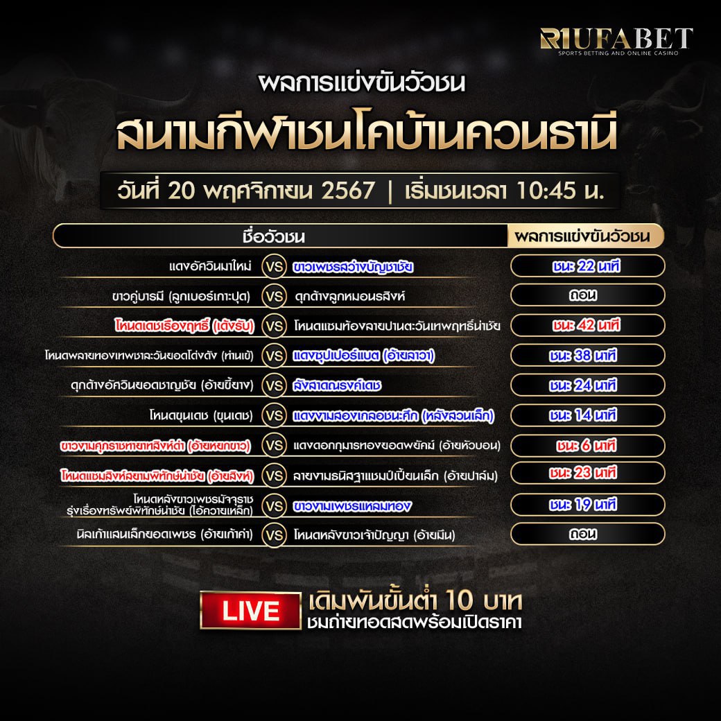 ผลแข่งขันวัวชน20-11-67