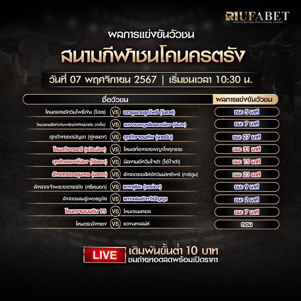 ผลแข่งขันวัวชน7-11-67