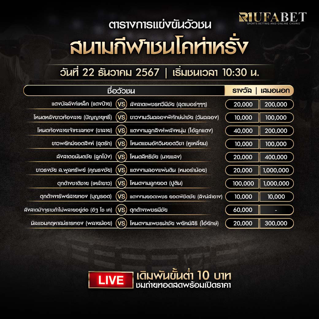 ตารางวัวชน 22-12-67