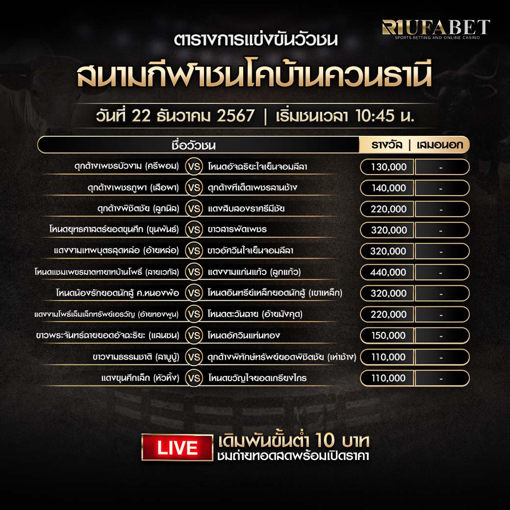 ตารางวัวชน22-12-2567