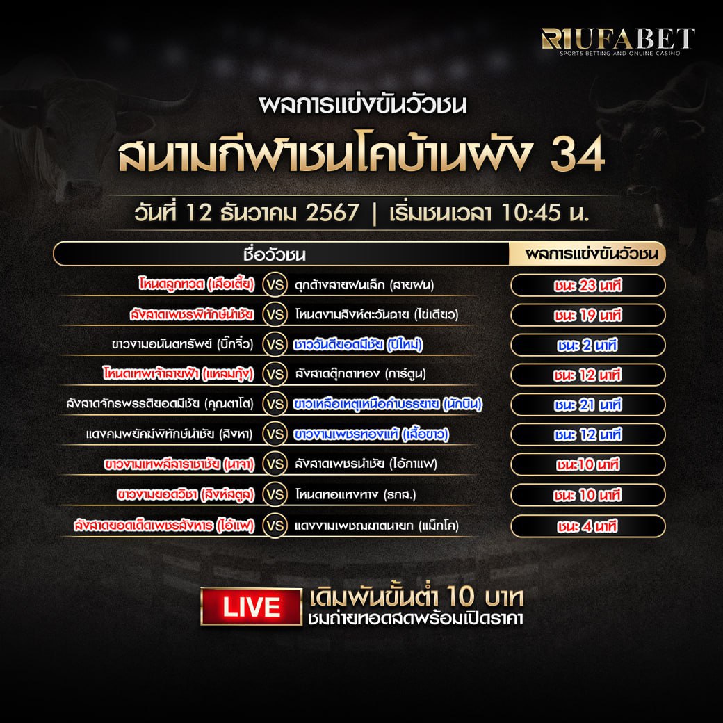 ผลแข่งขันวัวชน 12-12-67