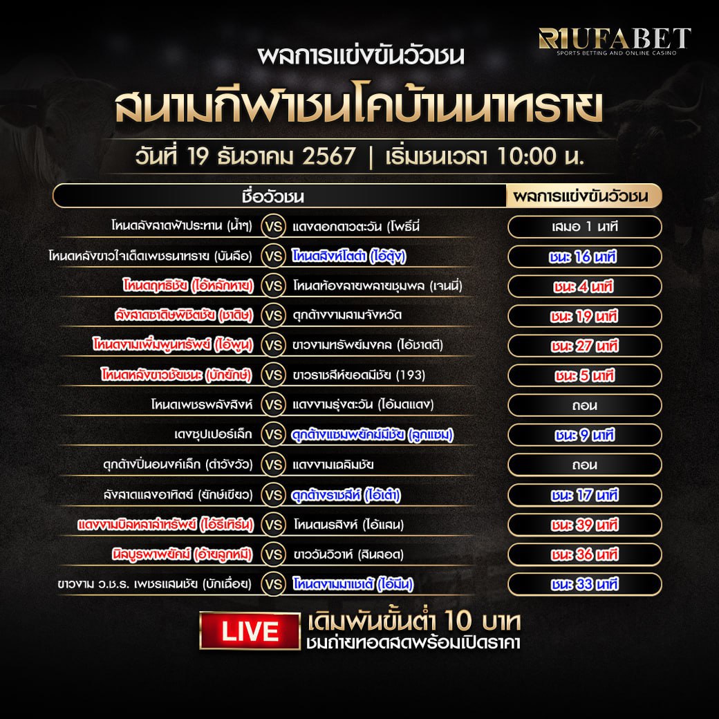 ผลแข่งขันวัวชน19-12-67