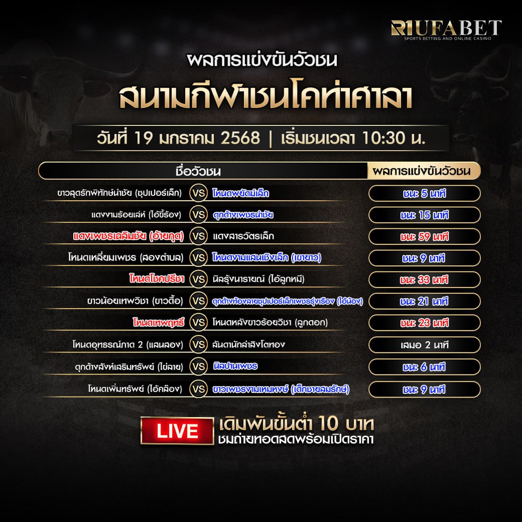 ผลแข่งขันวัวชน 19-01-68