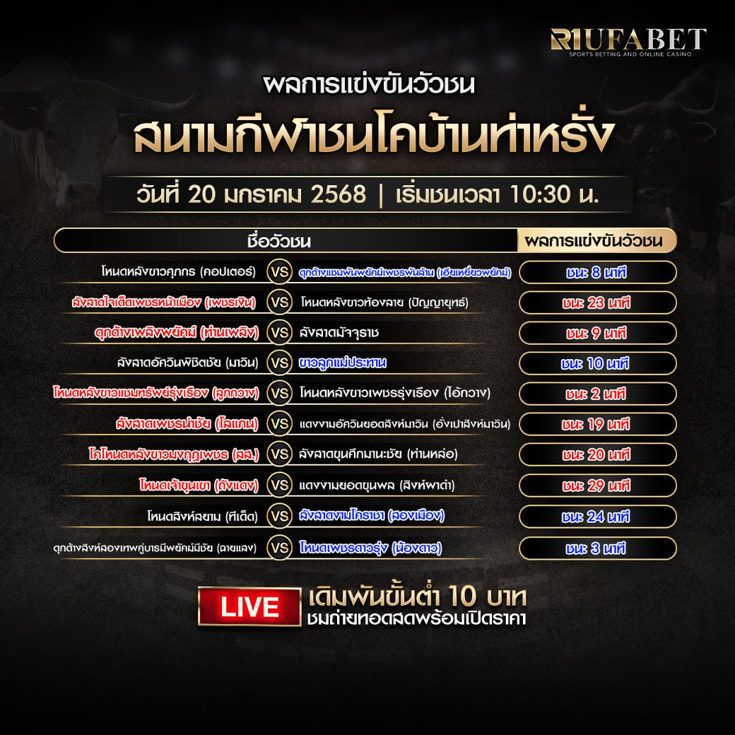 ผลแข่งขันวัวชน20-01-68