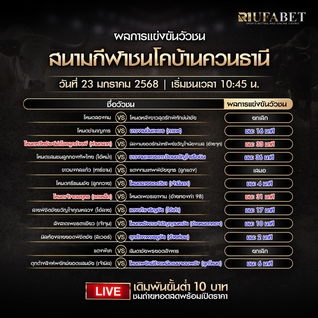 ผลแข่งขันวัวชน23-01-68